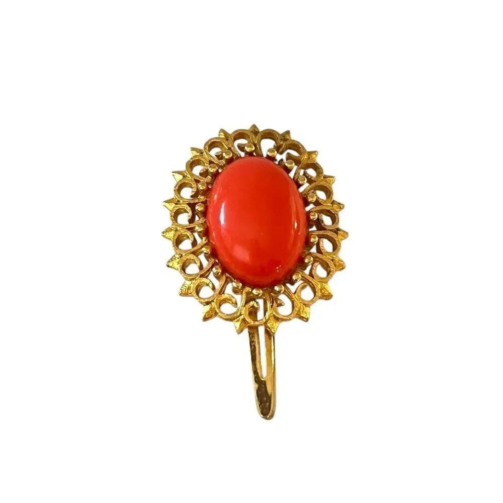 Vintage 1960’s Gold Orange Cabochon Hair Clip